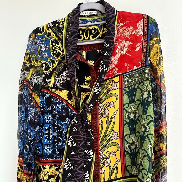 Alice + Olivia Lloyd Silk Tie Neck Blouse Long-Sleeve - Picture 2 of 6